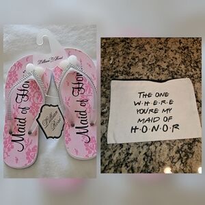 Lillian Rose Maid of Honor Flip Flops & Pouch Women Medium 7-8 Rhinestone Pink